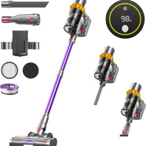 Anyson 45000Pa/550W/70Min Staubsauger Kabellos, 1.6L Akku Staubsauger Super Leise, Akkustaubsauger Selbstladender mit LED Display/Anti-Tangle-Bürste, Stabstaubsauger für Hartböden Teppiche Tierhaare