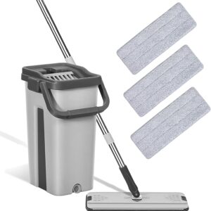 weiclianhp Putzeimer mit Wischmop, 2 IN 1 Wischmopp Set mit Eimer, Bodenwischer Set mit 122cm Edelstahlgriff und 3 Mikrofaser Moppkopf, Platzsparend, Abwassertrennung, für Alle Bodentypen