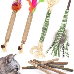 ERKOON Katzenminze Sticks, 10 Stück Silvervine Stick Matatabi Stick Katze Kausticks für Katzen Zahnpflege Spielzeug, Dental Kau-Sticks helfen bei Zahnstein & Mundgeruch Gesund Hygiene Zahnpflege