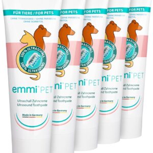 emmi-pet 5x Hunde-Zahncreme für Ultraschall-Zahnbürste I Hundezahnpasta geeignet für alle Hunderassen jeder Größe&jeden Alters I Vegan, ohne Titandioxid, Sorbitol, Fluorid&Parabene, Ohne Tierversuche