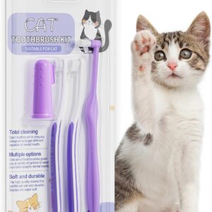 VVHOMIFE Katzen-Zahnbürste, komplettes Kitty Zahnpflege-Set mit Zahnaufhellungs-Tracker – Premium-Bürsten für Katzen, einfache Mundhygiene & Lückenreinigung-Katze