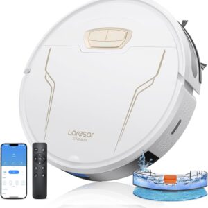 Laresar Clean Saugroboter, 4000Pa Saugroboter mit Wischfunktion, 3-in-1 Staubsauger Roboter 150 Min. Laufzeit, mit App-Steuerung und WLAN,Ideal für Hartböden, Teppiche & Tierhaare