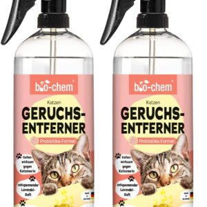 bio-chem Katzen Geruchsentferner Spray 2x 750 ml – Enzymreiniger mit Mikroorganismen – Geruchsneutralisierer gegen Katzenurin Geruch – Entfernt Gerüche aus Sofa, Teppich, Polster – Made in DE