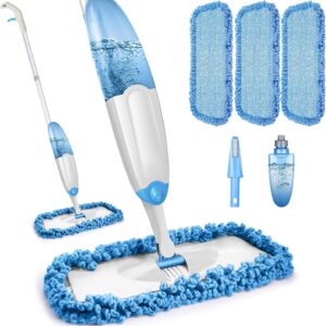 Bodenwischer mit Sprühfunktion, TINA&TONY Wischmopp mit Sprühfunktion mit 435ml Wassertank, Sprühwischer Bodenwischer mit 3 Waschbaren Mikrofaser Pads, Blau Wischer Boden Spray Mop für Laminat