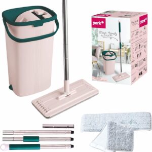 Bodenwischer Mop Set – Handy | Flach, Schwenkbar mit Zwei Kammer Putzeimer | Wischmopp mit Auswringfunktion | Nass-Trocken Reinigungs | Für alle Böden Geeignet | Wischer Set Handlich und Kompakt…