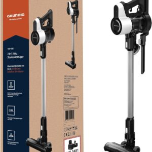 GRUNDIG VCP 4130 2-in-1-Akku-Stielstaubsauger, 2 Saugkraftstufen, 110 Watt Motor, 21, 6 Volt Li-Ion Akku, 550 ml Staubaufnahmevolumen, bis zu 45 Minuten Betriebszeit, 80 Dezibel, Weiß / Schwarz