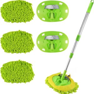118CM Autowaschbürste mit Stiel Teleskopstiel Mikrofaser Set,2 in 1 Waschbürste Wohnmobil, Langer Griff Auto Waschhandschuh, mit 2 Ersatzbezug und 3 Wischmop Ersatz,für Wohnwagen, Auto RV, Trucks