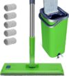 Masthome Wischmopp Set mit Eimer,138CM Wischmopp mit Auswringfunktion, Putzeimer mit Wischmop aus Edelstahl Griff und 5 Mikrofaser Pads,Flacher Bodenwischer Set alle Arten von Böden-Grüner