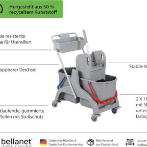 BELLANET Wischwagen, robuster Profi Hygiene- & Reinigungswagen mit Presse und 2 x 18 Liter Eimern – aus 50% Recycling-Material