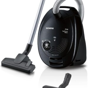 Siemens Staubsauger mit Beutel Z 3.0 VSZ3B212, Bodenstaubsauger, Hygiene-Filter, Bodendüse für Parkett, Teppich, Fliesen, langes Kabel, niedriger Stromverbrauch, 600 W, schwarz