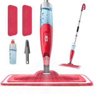 NileHome mop mit Sprühfunktion,Wischmopp staubdichter Mopp mit 2-waschbaren Pads und 480ml nachfüllbarer Flasche, Haushalts- oder Gewerbemopp, Nassmopp für Hartholzverbundfliesen