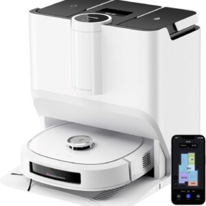 EUREKA J20 Roboterstaubsauger mit Kartierung, Raupenwischmopp 8000Pa, 3D-Hinderniserkennung, selbstreinigende Station, 45 °C, Heißlufttrocknung, 6000 mAh, Sprachsteuerung/Google/Alexa