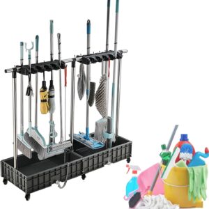 Mobile Besenhalterung Gartengerätehalter Besenhalter Putzmittel Organizer Reinigungswagen Putzwagen Werkzeug Aufbewahrung Mop-Abflussregal mit Feststellräder für Garage Hotelservice Restaurant ( Size