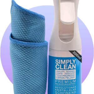 Simply CLEAN Bildschirmreiniger Set – Bildschirmreiniger Spray 200ml und Reinigungstuch – Dein Display Reiniger, Monitor Reiniger, Screen Cleaner zur Bildschirm Reinigung für Auto, Smartphone, Laptop