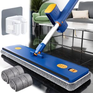 Ciobooo Wischmop, 2024 Neue Putzeimer mit Große Wischmop, 360° Drehbarer Mikrofaser mit Selbstwringer Eigenständiger Entwässerungsschaber Mopp (Blau, MOP + 2 Stück Lappen)