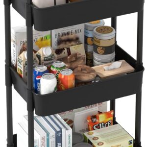 Sywhitta 3-stöckiger Küchenwagen, Allzweckwagen Rollende Lagerwagen mit Griff, Multifunktional Servierwagen Roll Regal für Büro, Wohnzimmer, Küche, Schwarz