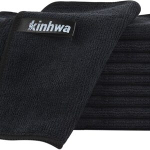 KinHwa Mikrofasertücher Schwarz Putzlappen Küche Reinigungstücher Putztücher Spüllappen Waschbar Microfaser Putztuch Umweltfreundlich und Fusselfrei Geschirrtücher Mehrzweck 20cm x 20cm 10 Stück