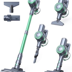MIUZZY M241 30000Pa Akku Staubsauger, Staubsauger Kabellos mit bis zu 50 Minuten Laufzeit, Anti-Verwicklung Kabelloser Staubsauger mit LED Display für Hartböden Teppich Tierhaare, Grün