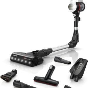 Bosch Akku-Staubsauger Unlimited 7 BSS711W, kabelloser Handstaubsauger, beutellos, Wechselakku, Knickrohr, Hygiene-Filter, 10 Jahre Motorgarantie, XXL-Polsterdüse, LED-Beleuchtung, Turbostufe, weiß