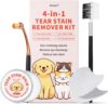 Tränenfleckentferner Kit für Hund & Katze mit Tränenfleckenbalsam, Tränenfleckenkamm, Pro Puderbürste, Augenpads, Sanfte Augenpflege – Reiniger zur Entfernung von Tränenflecken, Augenschmutz, Ausfluss