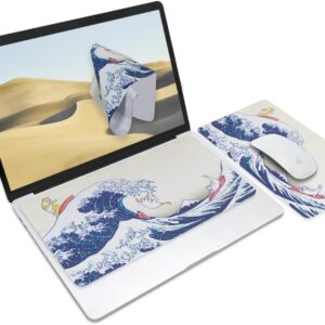 SenseAGE Microfasertuch Tastaturschutz mit attraktiv Bilder für 13-16 Zoll Laptop MacBook | 3 in 1 Mauspad, Bildschirmreiniger, Display-, Tastaturabdeckung | Notebook Schutztuch, Kanagawa Meow