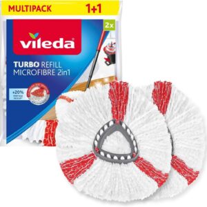 Vileda Turbo 2in1 EasyWring&Clean Wischmopp Ersatzköpfe, Mikrofaser Moppköpfe mit Kraftfasern für Vileda Turbo Sets, auch für empfindliche Böden, 2er Pack