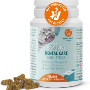 Ida Plus Dental Care Mini Sticks – Katzen Zahnpflege Kausticks für Katzen – hilft die Katzen Zähne zu reinigen – stoppt Katzen Mundgeruch – Anti Plaque – Leckere Katzen Kaustangen – 80 STK