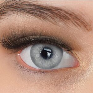 Kontaktlinsen farbig ohne Stärke grau | farbige graue Jahreslinsen | weiche Linsen | 2 Stück Farblinsen + Linsenbehälter | 0.0 Dioptrien | natürliche Farben | Charmiga Roma Gray