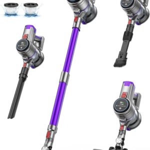38000Pa/450W Akku Staubsauger, 55 Minuten Lange Laufzeit. Abnehmbaren Akku, HD-Smart-Touchscreen, Großer Staubbehälter, Anti-Tangle-Burste, Staubsauger kabellos für Tierhaare/Teppich/Hartböden