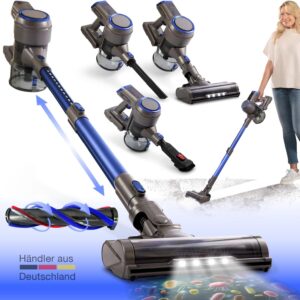 maxVitalis Akku Staubsauger beutellos, Staubsauger Kabellos, 150W Handstaubsauger mit Touchscreen und Wandhalterung, 1L Stielstaubsauger mit Fugendüse und Sofabürste, für Tierhaare Teppich Hartböden