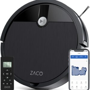 ZACO V4 Max Saugroboter ohne Wischfunktion, Anti-Haarverwicklungstechnologie ideal für Tierhaare, ultraschlankes Design 30×7,6cm, Staubsauger Roboter mit GyroNav, 3000Pa Saugkraft, Roboterstaubsauger