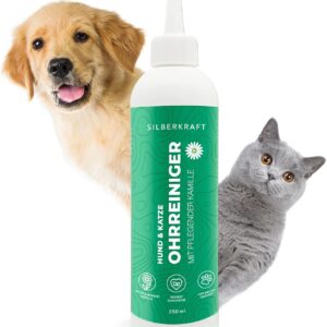 Silberkraft Ohrreiniger für Hunde und Katzen, Ohrenpflege, mit Kamillenextrakt, reinigt sanft und schonend, lindert Juckreiz, für Welpen geeignet (250 ml)