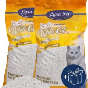 Lyra Pet® | 30 Liter White Cat Katzenstreu + Geschenk | Mit Babypuder Duft | Feines Klumpstreu | 350% Saugkraft | Naturprodukt aus Bentonit | Saubere Wohnung | Neutralisiert Gerüche | Staubarm