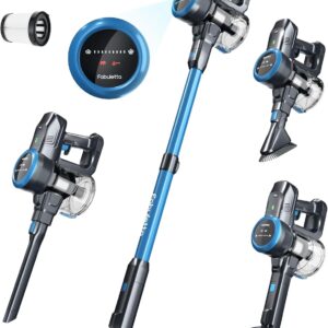 FABULETTA Akku Staubsauger, 6 in 1 Staubsauger Kabellos bis zu 50Min. Laufzeit, Leicht Akkusauger mit LED Display & Anti-Tangle-Bürste, für Teppich, Hartboden und Tierhaare (Blau)