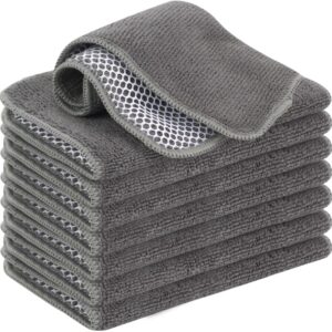 VIVOTE Microfaser Spültücher Spüllappen waschbar Geschirrtücher Mit Poly-Mesh-Scheuerseite Abwaschtücher Küch Teigreinigungstuch Netztuch,8Pack,20cmx20cm (Grau)