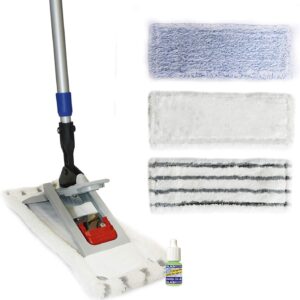 Profi Bodenwischer-Set 50cm | Wischmop mit Teleskopstiel 170 cm + 3x Microfaserbezug | frei stehender Mopp mit magnetischer Halterung für alle möglichen Untergründe | inkl. GlasRein Probe