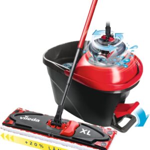 Vileda Ultramax Turbo XL Set, XL Bodenwischer mit Teleskopstiel für große Flächen, Mikrofaser-Wischbezug, Eimer mit Schleuder, für alle Hartböden, Love it Clean, Eco-Verpackung