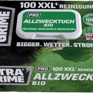 UltraGrime Pro Bio Cleaning Clothwipes | Industrielle Tücher zur Entfernung von Fett, Öl, Farbe und Tinte | 100 extragroße Feuchttücher, 38 cm x 25 cm