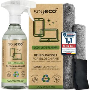 500ml Bildschirmreinigungsspray + 3X Mikrofasertuch: 40x40cm, 30x30cm, | Reinigungsflüssigkeit | Für Smartphone, Laptop, Tablet, TV, LCD/TFT, LED, OLED, Monitore, Uhren | Kein Verschmieren