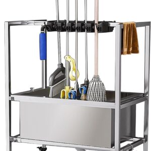Edelstahl Besenhalterung Und Mopphalter Werkzeughalter Gartengerätehalter Besenhalter Putzmittel Organizer Reinigungswagen Putzwagen Werkzeug Aufbewahrung für Nasse Wischmopps ( Size : 56cm-4slots 5ho