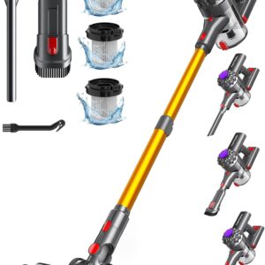 VACTechPro V15 Akku Staubsauger kabellos,35KPa Kabelloser Staubsauger mit abnehmbarem Akku,bis zu 35min Laufzeit,6 in 1 Akkustaubsauger Tierhaare für Hartholzböden Teppich&Gold