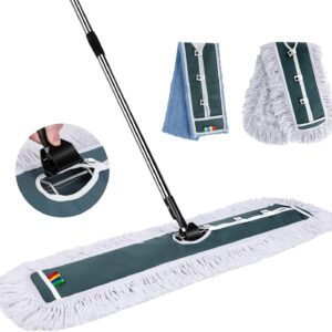 Myiosus Bodenwischer, Flachmopp, 105cm Breit Groß Wischmopp, wischer mit 129cm Edelstahlgriff, Flachmopp für Büro Home Mall Hotel – mit 1 Mikrofaser Moppads & 1 Baumwolle Moppads( Alle Bodentypen)