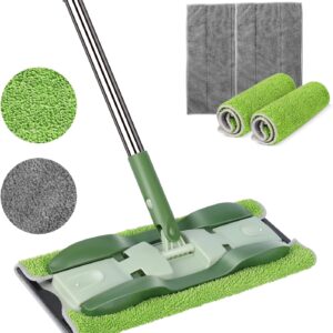 Midyb Flacher Wischmopp, Flachmopp Bodenwischer Profi mit 4 Wiederverwendbaren Mikrofaser & Chenille Pads, 150cm Langem Griff Wischer Boden für Hartholz Laminat Fliesen Marmor, Senden Schaber