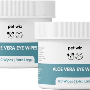 pet wiz Augenpflegetücher für Haustiere | Tierarzt-geprüft | 120 extra große natürliche Tücher | sanft und beruhigend, 2er Pack (insgesamt 240 Tücher)