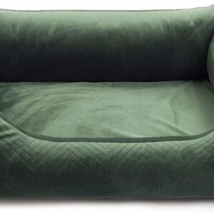 BOUTIQUE ZOO Exclusive Hundebett | Hundeliege, Hundekörbchen mit Kissen | Hundesofa für große Hunde | Große: XL – 100 x 79 x 22 cm | Farbe: Velvet Grün