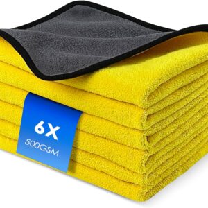 Fousenuk 6X Mikrofasertücher Auto mit 500 GSM, Trockentuch, Microfasertücher Autopflege, Poliertücher, Handtuch Zum Trocknen, Microfiber Towel, Autoputztücher, Lappen, Drying, Trocknungstuch