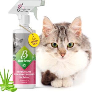 Baviette Porentiefer Geruchsneutralisierer gegen Katzenurin, Ammoniak, Katzentoiletten, wie Markierverhalten, Geruchskiller gegen Uringerüche und Erbrochenes, Möbel, Teppiche, Auto (Spray 500ml)