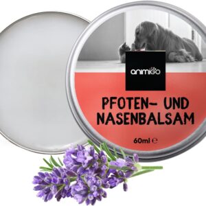 animigo Nasen & Pfotenbalsam für Hunde & Katzen – Für trockene, rissige Nasen & Pfoten im Sommer – 60ml Pfotenpflege & Nasenbalsam mit Lavendelöl, Bienenwachs, Vitamin E – Nasensalbe & Pfotenschutz