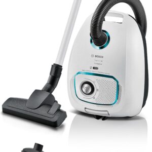 Bosch Staubsauger mit Beutel Serie 4 ProHygienic BGD41HYG, ideal für Allergiker, Hygiene-Filter, 10 Jahre Motorgarantie, integriertes Zubehör, Matratzendüse, langes Kabel, Made in Germany, 600 W, weiß