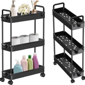 3 Schicht Regal mit Rollen Beistellwagen mit Rollen Rollregal Putzwagen Friseurwagen Servierwagen Bastelwagen für Kinder Rollwagen Plastik mit Schubladen Aufbewahrungswagen